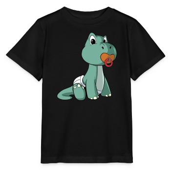 Niedlicher Baby Dino Nuckel Cartoon Dinosaurier - Stanley/Stella Kinder T-Shirt MINI CREATOR  - Schwarz - Vorne - Mikhail (115cm)
