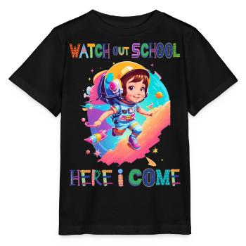 Attention à l’école - me voilà / Astronaute fille - T-shirt bio MINI CREATOR Stanley/Stella Enfant - noir - Devant - Mikhail (115cm)
