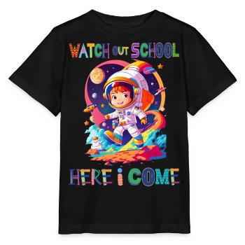Attention à l’école - me voilà / Garçon astronaute - T-shirt bio MINI CREATOR Stanley/Stella Enfant - noir - Devant - Mikhail (115cm)