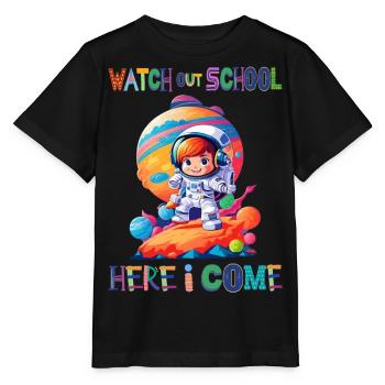 Attention à l’école - me voilà / Astronaute fille - T-shirt bio MINI CREATOR Stanley/Stella Enfant - noir - Devant - Mikhail (115cm)
