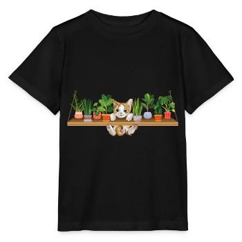 Verspieltes Kätzchen Pflanzenbesitzerin - Stanley/Stella Kinder T-Shirt MINI CREATOR  - Schwarz - Vorne - Mikhail (115cm)