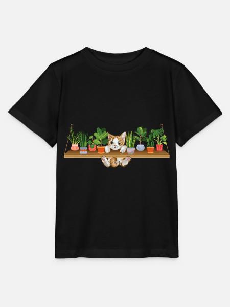 Verspieltes Kätzchen Pflanzenbesitzerin - Stanley/Stella Kinder T-Shirt MINI CREATOR - Schwarz