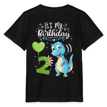 2nd birthday dinosaur, dinosaur child, 2 years old - Stanley/Stella MINI CREATOR Kids’ T-Shirt - black - Front - Mikhail (115cm)