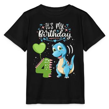 Dinosaure de 4e anniversaire, enfant dinosaure, 4 ans - T-shirt bio MINI CREATOR Stanley/Stella Enfant - noir - Devant - Mikhail (115cm)