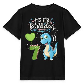 Dinosaure de 7e anniversaire, enfant dinosaure, 7 ans - T-shirt bio MINI CREATOR Stanley/Stella Enfant - noir - Devant - Mikhail (115cm)
