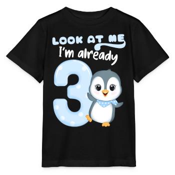 3rd Kids Birthday, 3 Year Old, Kawaii Penguin - Stanley/Stella MINI CREATOR Kids’ T-Shirt - black - Front - Mikhail (115cm)
