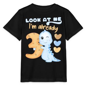 3ème anniversaire, 3 ans, dinosaure kawaii - T-shirt bio MINI CREATOR Stanley/Stella Enfant - noir - Devant - Mikhail (115cm)