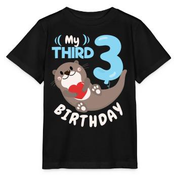 3ème anniversaire, 3 ans, loutre kawaii, dicton - T-shirt bio MINI CREATOR Stanley/Stella Enfant - noir - Devant - Mikhail (115cm)