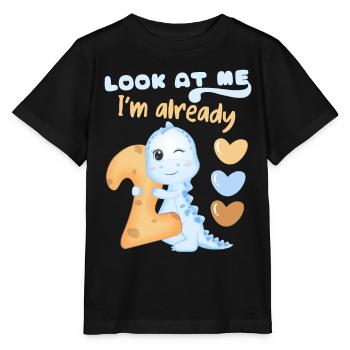2ème anniversaire, 2 ans, dinosaure kawaii - T-shirt bio MINI CREATOR Stanley/Stella Enfant - noir - Devant - Mikhail (115cm)