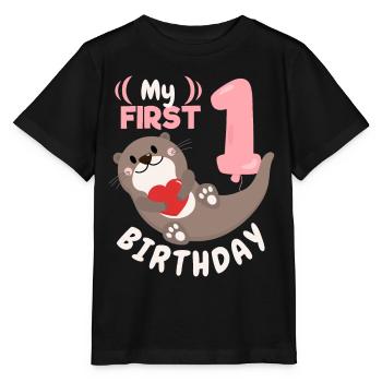 1er anniversaire, 1 an, loutre kawaii, dictant - T-shirt bio MINI CREATOR Stanley/Stella Enfant - noir - Devant - Mikhail (115cm)