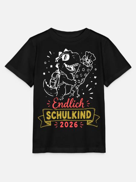 Endlich Schulkind 2026 Dino - Stanley/Stella Kinder T-Shirt MINI CREATOR - Schwarz