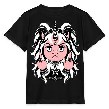 Cruella de Hoof: Weißes EinZORN mit Mittelfinger - Stanley/Stella Kinder T-Shirt MINI CREATOR  - Schwarz - Vorne - Mikhail (115cm)