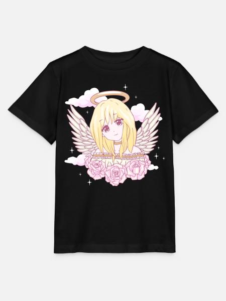 Angelcore Aesthetic Anime Girl Roses Angel Ha - Stanley/Stella MINI CREATOR Kids’ T-Shirt - black