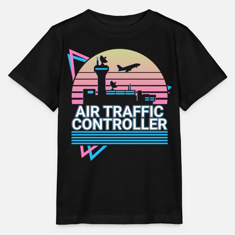 Contrôleur de la circulation aérienne ATC Flight Control Retro - T-shirt bio MINI CREATOR Stanley/Stella Enfant - noir