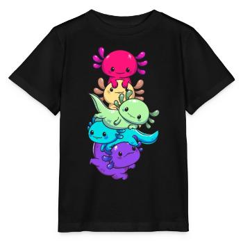 Subtle Gay Pride Flag Kawaii Axolotl LGBTQ - Stanley/Stella MINI CREATOR Kids’ T-Shirt - black - Front - Mikhail (115cm)