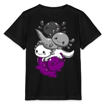 Subtle Asexual Pride Flag Kawaii Axolotl LGBTQ - Stanley/Stella MINI CREATOR Kids’ T-Shirt - black - Front - Mikhail (115cm)