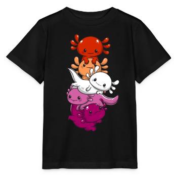 Subtle Lesbian Pride Flag Kawaii Axolotl LGBTQ - Stanley/Stella MINI CREATOR Kids’ T-Shirt - black - Front - Mikhail (115cm)
