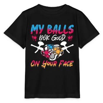 Paintball My Balls Look Splatter Paintball Player - Stanley/Stella Kinder T-Shirt MINI CREATOR  - Schwarz - Vorne - Mikhail (115cm)