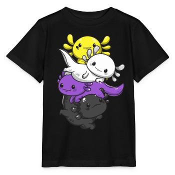 Nichtbinärer Stolz Kawaii Axolotl Haufen Nichtbinä - Stanley/Stella Kinder T-Shirt MINI CREATOR  - Schwarz - Vorne - Mikhail (115cm)
