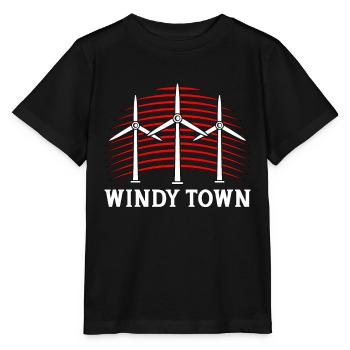 Wind Turbine Tech Windy Town Windmill Green Energy - Stanley/Stella MINI CREATOR Kids’ T-Shirt - black - Front - Mikhail (115cm)
