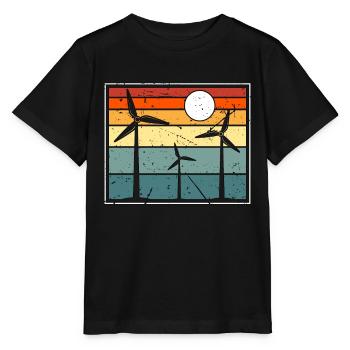 Wind Turbine Tech Windmill Retro Renewable Energy - Stanley/Stella Kinder T-Shirt MINI CREATOR  - Schwarz - Vorne - Mikhail (115cm)