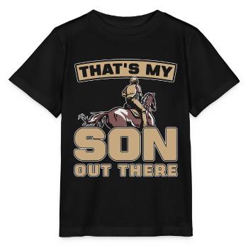 Les courses de chevaux C’est mon fils La course de chevaux aime les chevaux - T-shirt bio MINI CREATOR Stanley/Stella Enfant - noir - Devant - Mikhail (115cm)