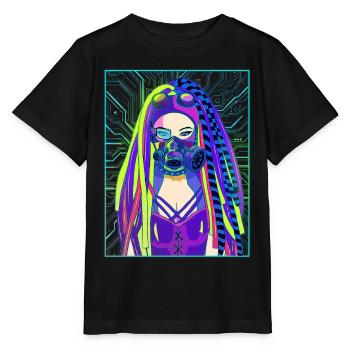 Cyber Aesthetic Anime Girl Cyber Goth - Stanley/Stella Kinder T-Shirt MINI CREATOR  - Schwarz - Vorne - Mikhail (115cm)