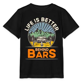 Bicycle Life Is Better Behind Bars Biking Cyclist - Stanley/Stella MINI CREATOR Kids’ T-Shirt - black - Front - Mikhail (115cm)