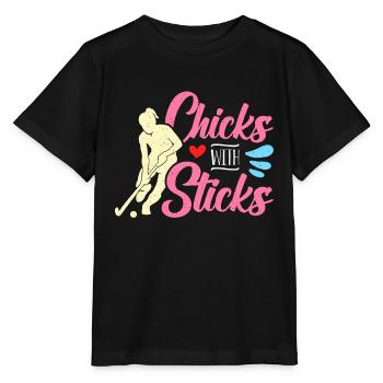 Field Hockey Chicks With Sticks Loves Goalkeeper - Stanley/Stella MINI CREATOR Kids’ T-Shirt - black - Front - Mikhail (115cm)
