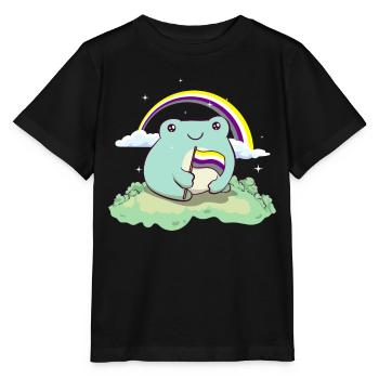 Nicht-binäre Stolz Flagge Niedlicher Frosch Subtil - Stanley/Stella Kinder T-Shirt MINI CREATOR  - Schwarz - Vorne - Mikhail (115cm)