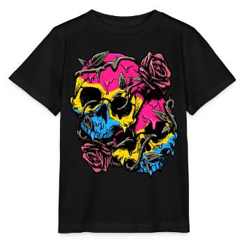 Pansexual Pride Pan Flag Skull Roses Subtil LGBTQ - Stanley/Stella Kinder T-Shirt MINI CREATOR  - Schwarz - Vorne - Mikhail (115cm)