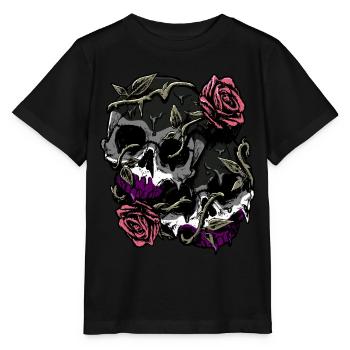 Asexual Pride Ace Flag Skull Roses Subtile LGBTQ - Stanley/Stella Kinder T-Shirt MINI CREATOR  - Schwarz - Vorne - Mikhail (115cm)