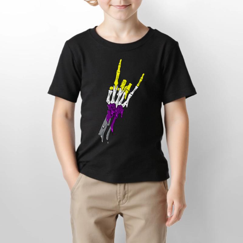 Non Binary Pride Flag Devil Horn Skeleton Subtle Stanley/Stella Kinder T-Shirt MINI CREATOR 