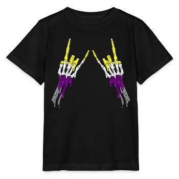 Non Binaire Fierté Flag Devil Horn Squelette Subtil - T-shirt bio MINI CREATOR Stanley/Stella Enfant - noir - Devant - Mikhail (115cm)