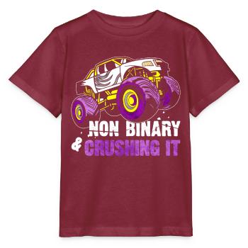 Non-Binary Pride Flag Monster Truck - Stanley/Stella MINI CREATOR Kids’ T-Shirt - burgundy - Front - Kain (125cm)