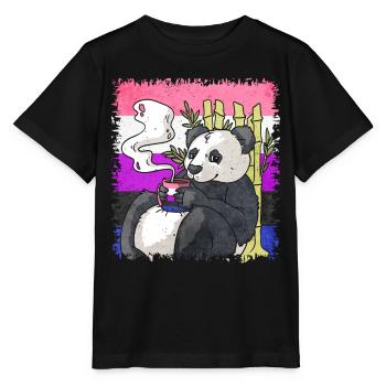 Genre fluide fierté drapeau panda café subtil - T-shirt bio MINI CREATOR Stanley/Stella Enfant - noir - Devant - Mikhail (115cm)