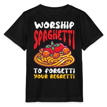 Fliegendes Spaghettimonster FSM Pastafarian - Stanley/Stella Kinder T-Shirt MINI CREATOR  - Schwarz - Vorne - Mikhail (115cm)