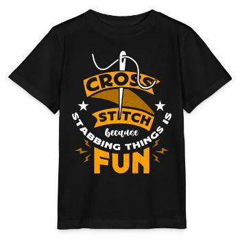 Cross Stitch Because Stabbing Things Is Stitching - Stanley/Stella MINI CREATOR Kids’ T-Shirt - black - Front - Mikhail (115cm)