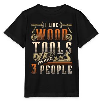 Sculpture sur bois J’aime les outils en bois et le travail du bois - T-shirt bio MINI CREATOR Stanley/Stella Enfant - noir - Devant - Mikhail (115cm)