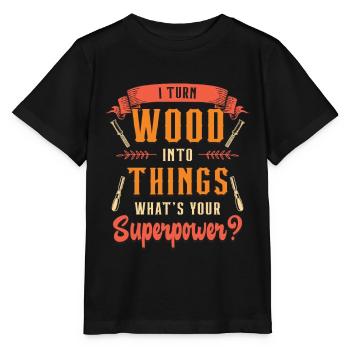 Sculpture sur bois Je transforme le bois en choses Travail du bois - T-shirt bio MINI CREATOR Stanley/Stella Enfant - noir - Devant - Mikhail (115cm)