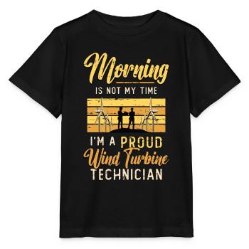 Wind Turbine Tech Morning n’est pas mon heure Moulin à vent - T-shirt bio MINI CREATOR Stanley/Stella Enfant - noir - Devant - Mikhail (115cm)