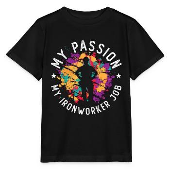 Monteur de charpentes métalliques Ma passion Mon métier de ferronnier d’acier Métallurgie - T-shirt bio MINI CREATOR Stanley/Stella Enfant - noir - Devant - Mikhail (115cm)