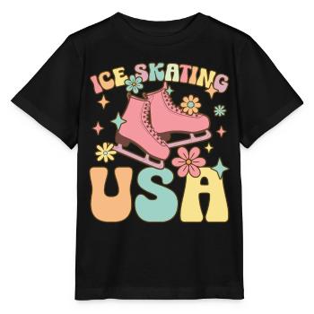 Patriotischer Schlittschuhläufer Eiskunstlauf - Stanley/Stella Kinder T-Shirt MINI CREATOR  - Schwarz - Vorne - Mikhail (115cm)