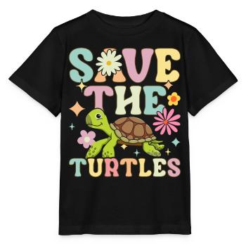 Groovy Meeresschildkröte - Stanley/Stella Kinder T-Shirt MINI CREATOR  - Schwarz - Vorne - Mikhail (115cm)