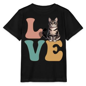 LOVE Tabby Cat Orange Cat - Stanley/Stella MINI CREATOR Kids’ T-Shirt - black - Front - Mikhail (115cm)