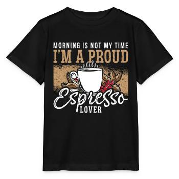 Amateur d’espresso Le matin n’est pas mon heure Amateur de café - T-shirt bio MINI CREATOR Stanley/Stella Enfant - noir - Devant - Mikhail (115cm)