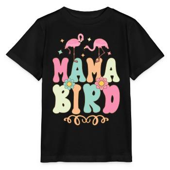 Mama Bird Groovy Flamingo Mama - Stanley/Stella MINI CREATOR Kids’ T-Shirt - black - Front - Mikhail (115cm)