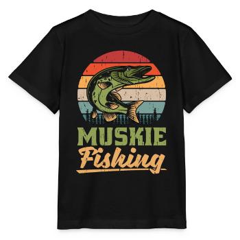 Muskie Fishing Predatory Fish Muskie Fisherman - Stanley/Stella MINI CREATOR Kids’ T-Shirt - black - Front - Mikhail (115cm)