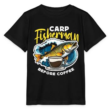 Pêcheur de carpe avant la pêche sportive amateur de café - T-shirt bio MINI CREATOR Stanley/Stella Enfant - noir - Devant - Mikhail (115cm)
