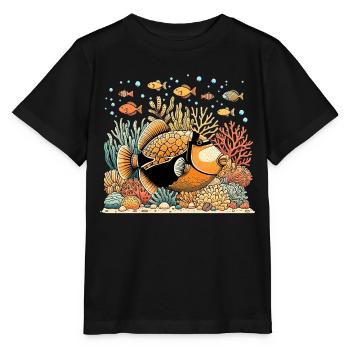 Humuhumunukunukuapua’a Pousseur de récif hawaïen - T-shirt bio MINI CREATOR Stanley/Stella Enfant - noir - Devant - Mikhail (115cm)